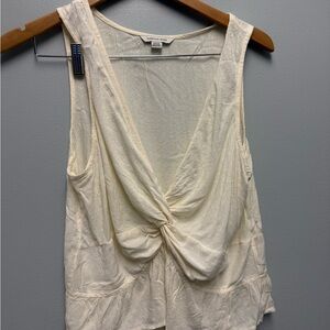 American Eagle Outfitters Cream Sleeveless Tie Front Tank Top